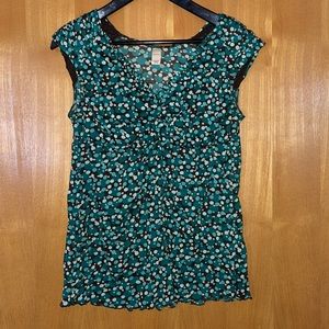 Merona | blue/teal dot sleeveless v neck blouse | size L